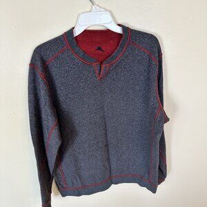 Tommy Bahama Mens Charcoal Grey Pullover Sweater Red Stitching Size L